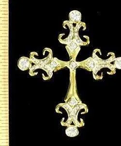 Vintage Large Christian Catholic Orthodox Cross Crucifix Rhinestone Pin Brooch, Religious Designer Jewelry Women