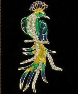 Large Vintage Peacock Sapphire Emerald Ruby Amethyst Rhinestone Pin Brooch, Ladies Designer Jewelry Peacocks