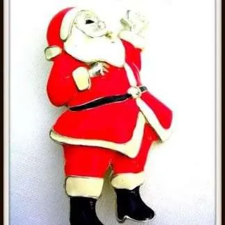 Vintage Silver Plate Red White Santa Clause Suit Black Boots Brooch Pin Pendant Combo, Holiday Jewelry Estate Brooches Pins