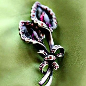 Vintage Purple Amethyst Marquise Rhinestone Flower Bow Pin Brooch Flowers Jewelry