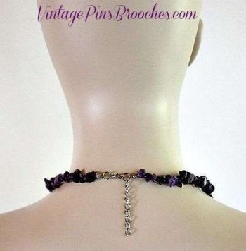 Vintage Purple Amethyst Quartz Semi Precious Graduated Chip Stone Necklace, Ladies Designer Jewelry Necklaces