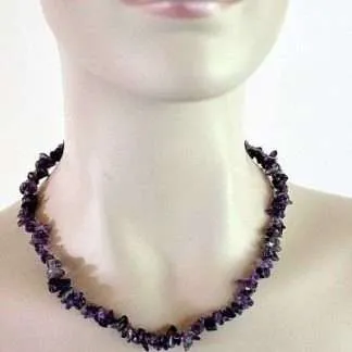 Vintage Purple Amethyst Quartz Semi Precious Graduated Chip Stone Necklace, Ladies Designer Jewelry Necklaces