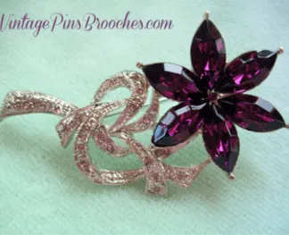 Amethyst Purple Marquis Austrian Crystal Rhinestone Flower Pin Brooch