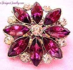 Vintage Rhinestone Navette Amethyst Flower Pin Brooch Jewelry Pins