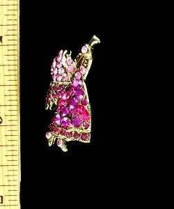 Pink Sapphire Rhinestone Vintage Guardian Angel Trumpet Pin Brooch Christmas Valentine's Day Jewelry, Angel Brooches Pins