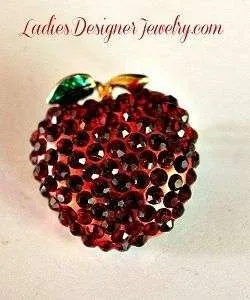 Vintage Red Rhinestone Pave Set Chatons Apple Fruit Brooch Pin