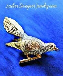 Large Bird Pave Rhinestone Gold Plate Pin Figural Vintage Broach Pins by rhinestonebrooches.com