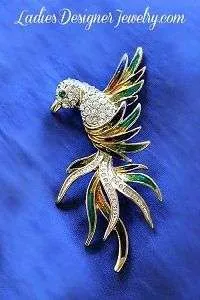 Gorgeous Bird Enamel & Rhinestone Pin Figural Vintage Broach In Flight