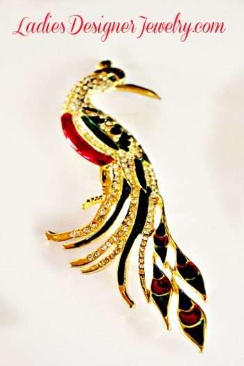 Peacock Bird Enamel & Rhinestone Pin Figural Vintage Brooch, Women's Designer Fashion Jewelry, Birds Peacocks