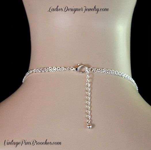 Vintage Double Chain Black Onyx Heart Necklace 2 Hearts, Ladies Designer Fashion Necklaces Jewelry Love