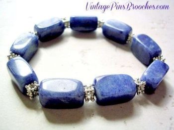 Vintage Blue Lapis Lazuli Semi Precious Stone Chunk Bead Stretch Bracelet, Ladies Designer Jewelry Bracelets