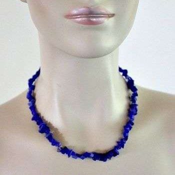 Vintage Blue Lapis Lazuli Semi Precious Graduated Chip Stone Necklace, Ladies Designer Jewelry Necklaces