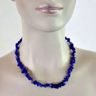 Vintage Blue Lapis Lazuli Semi Precious Graduated Chip Stone Necklace, Ladies Designer Jewelry Necklaces