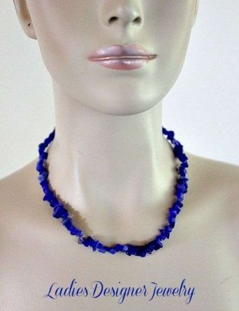 Vintage Blue Lapis Lazuli Semi Precious Graduated Chip Stone Necklace, Ladies Designer Jewelry Necklaces