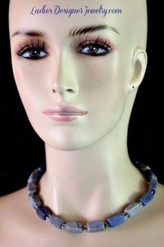 Vintage Blue Lapis Lazuli Semi Precious Stone Chunk Bead Necklace, Ladies Designer Jewelry Necklaces
