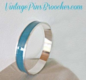 Vintage Turquoise Blue Enamel Silver Tone Bangle Bracelet Hoop Earrings Jewelry Set Bracelets