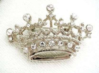 Vintage Silver Plate Rhinestone Crown Pin Brooch Designer Jewelry, Prom Homecomming Religion Queen Princess Crowns Brooches Beauty Pageant