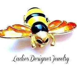 Vintage Handpainted Black Yellow Enamel Bumble Bee Pin Brooch Pendant