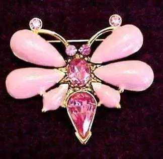 Austrian Crystal Pink Quartz Rhinestone Enamel Butterfly Pin Brooch Jewelry, Butterflies Insects Bugs