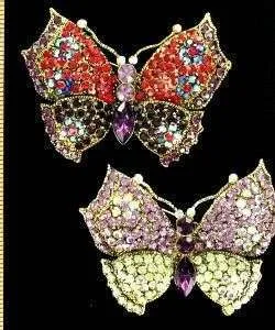Vintage Designer Butterfly Brooch Pin Rhinestone Amethyst Garnet Ruby Red Lime Green Butterflies