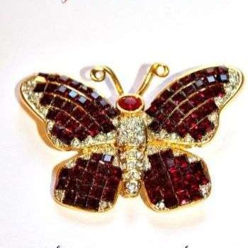 Vintage Red Garnet Rhinestone Butterfly Pin Brooch Butterflies, Women's Ladies Designer Jewelry