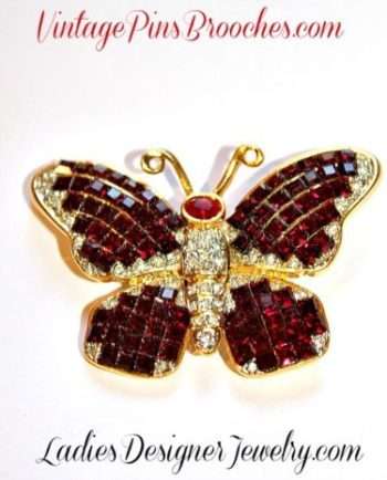 Vintage Red Garnet Rhinestone Butterfly Pin Brooch Butterflies, Women's Ladies Designer Jewelry