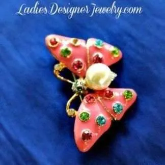 Vintage Art Deco Pink Enamel Rhinestone Butterfly Brooch Pin, Wedding Bridal Designer Fashion Butterflies