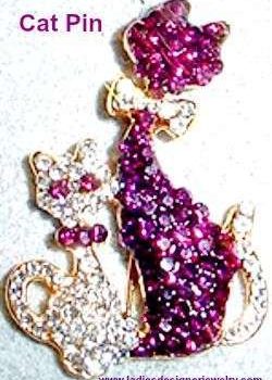 Purple Crystal Diamond Amethyst Rhinestone Cat Pin Brooch Cats Ladies Pins