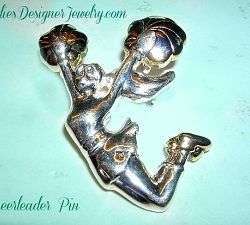 Vintage Jumping Cheerleader Brooch Pin Pendant Jewelry