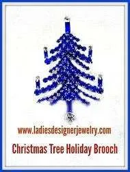 Vintage Blue Sapphire Crystal Diamond Rhinestone Christmas Tree Brooch Pin, Women's Designer Holiday Brooches Pins