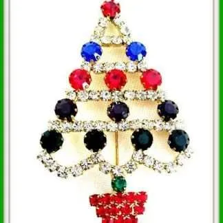 Vintage Ruby Amethyst Sapphire Diamond Rhinestone Christmas Tree Brooch Pin, Holiday Designer Estate Brooches Pins