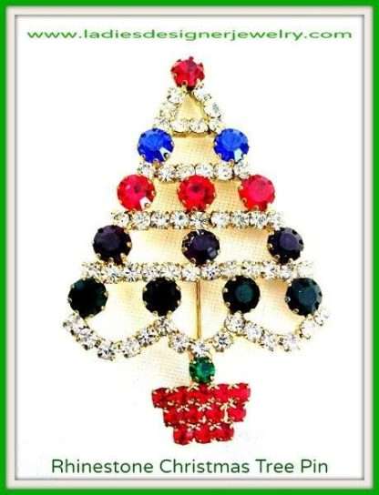 Vintage Ruby Amethyst Sapphire Diamond Rhinestone Christmas Tree Brooch Pin, Holiday Designer Estate Brooches Pins