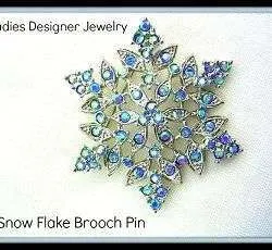 Ice Blue Rhinestone Snowflake Flower Pin Designer Brooch Jewelry