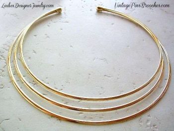 Vintage Collar Choker Three Tier Torque Gold Tone Necklace, Ladies Designer Fashion Necklaces Jewelry