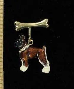 Vintage Boxer Dog Bone Rhinestone Pin Animal Brooch Jewelry Pins Canine Dogs