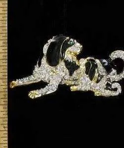 Vintage Black Cocker Brittany Spaniel Mother And Pup Rhinestone Designer Pin Brooch