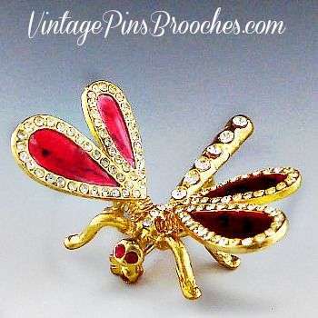 Vintage Tremble Articulated Dragonfly Pin Brooch Bug Insect Jewelry