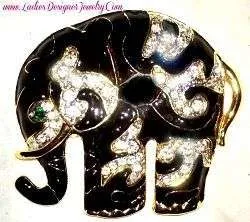 Ladies Designer Vintage Black Enamel Diamond Rhinestone Elephant Pin Brooch Jewelry Animal Pins