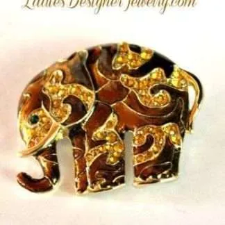 Vintage Brown Topaz Chaton Rhinestone Elephant Animal Brooch Pin Jewelry, Elephants
