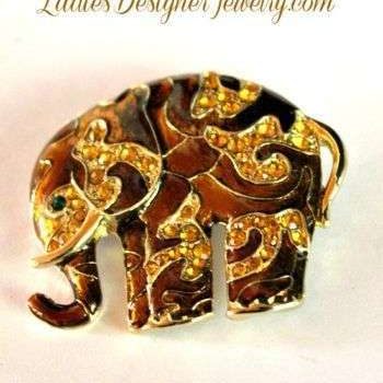 Vintage Brown Topaz Chaton Rhinestone Elephant Animal Brooch Pin Jewelry, Elephants