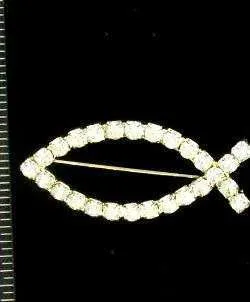 Ichthys Christian Fish Rhinestone Pin Brooch Men Women's Jewelry QW8
