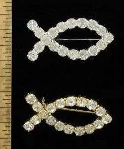 Ichthys Christian Fish Rhinestone Pin Brooch Men Women's Jewelry YE2