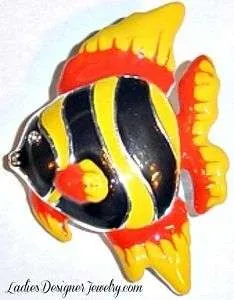 Black Orange Yellow Gold Tropical Fish Enamel Pendant Jewelry Women's