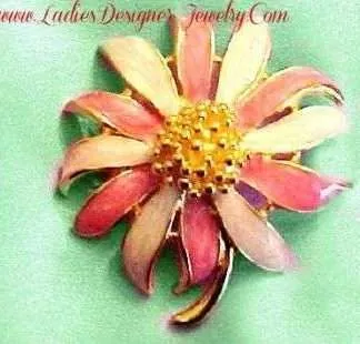 Vintage Art Deco Pink Ivory Enamel Flower Burst Brooch Pin, Wedding Bridal Designer Fashion Floral Jewelry Flowers