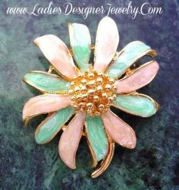 Vintage Art Deco Mint Green Ivory Enamel Flower Burst Brooch Pin, Wedding Bridal Designer Fashion Floral Jewelry Flowers