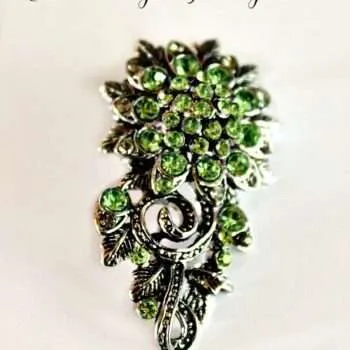Aurora Borealis Iridescent Olivine Green Crystal Rhinestone Flower Pin Brooch