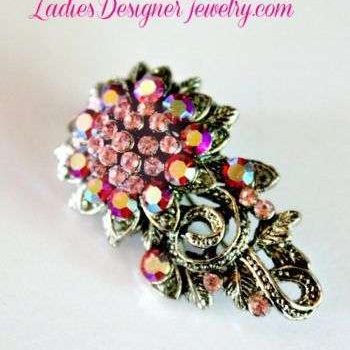 Aurora Borealis Iridescent Pink Sapphire Crystal Rhinestone Flower Pin Brooch