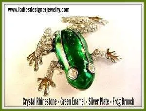 Vintage Green Diamond Rhinestone Frog Pin Brooch Jewelry Rhinestones