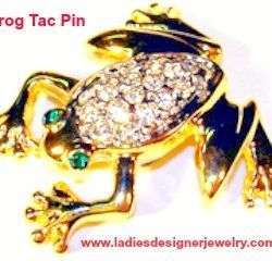 Vintage Frog Brooch Tac Tie Pin With Rhinestones Ladies Designer Jewelry