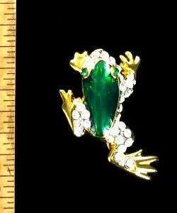 Vintage Green Frog Crystal Diamond Rhinestone Pin Brooch Jewelry